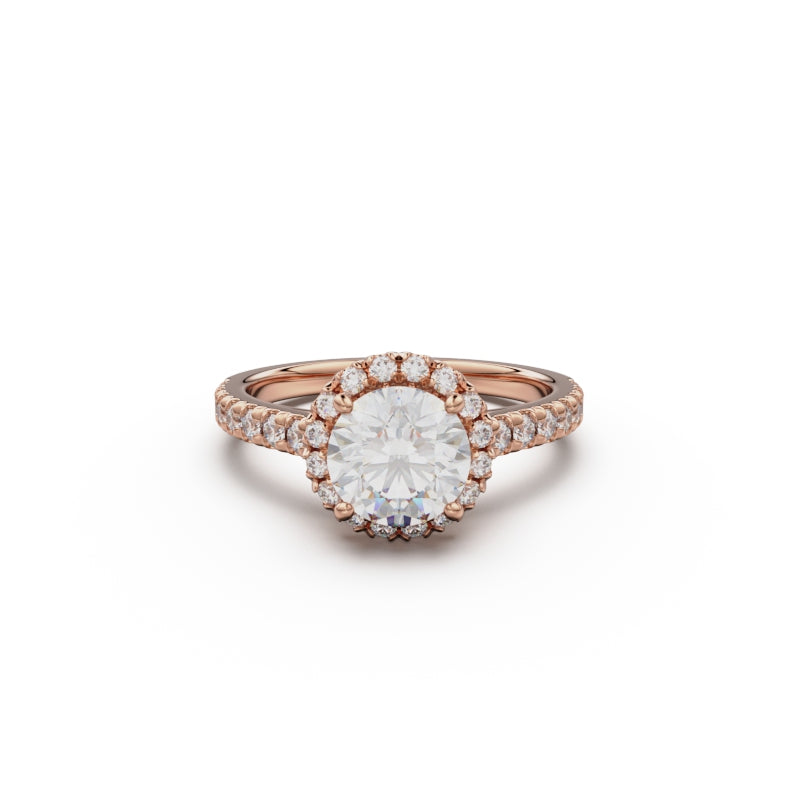 18K Rose Gold Floating Halo Diamond Engagement Ring - Circle of Diamond