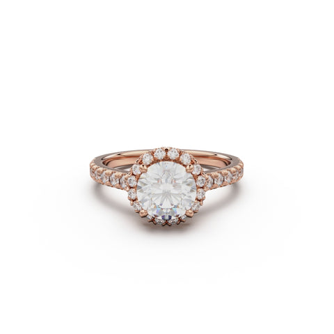 18K Rose Gold Floating Halo Diamond Engagement Ring