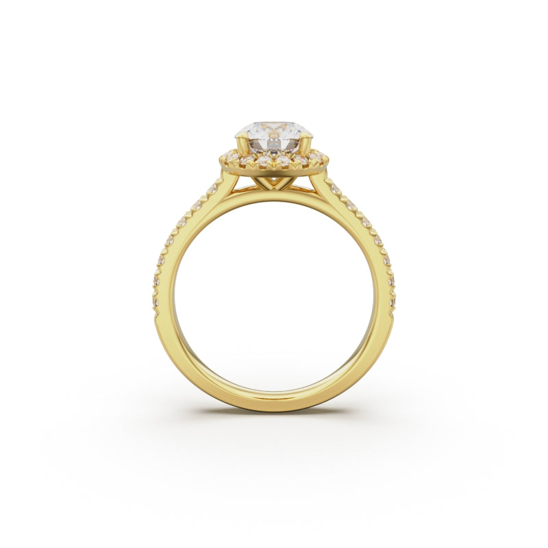 18K Yellow Gold Floating Halo Diamond Engagement Ring - Circle of Diamond