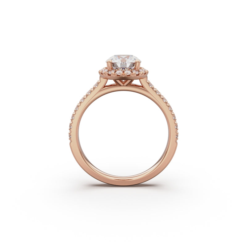 18K Rose Gold Floating Halo Diamond Engagement Ring - Circle of Diamond