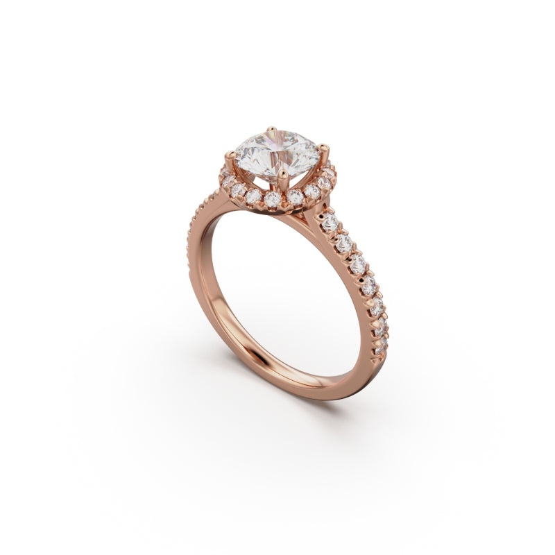 18K Rose Gold Floating Halo Diamond Engagement Ring - Circle of Diamond