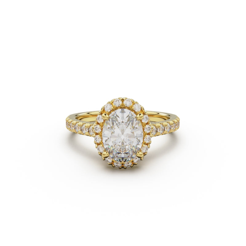 18K Yellow Gold Floating Halo Diamond Engagement Ring - Circle of Diamond