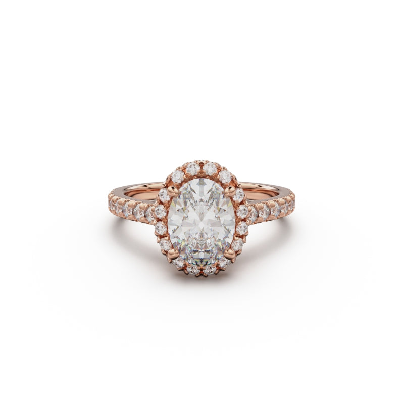 18K Rose Gold Floating Halo Diamond Engagement Ring - Circle of Diamond