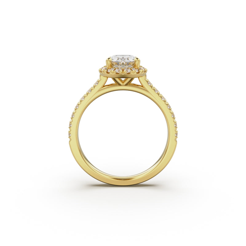 18K Yellow Gold Floating Halo Diamond Engagement Ring - Circle of Diamond