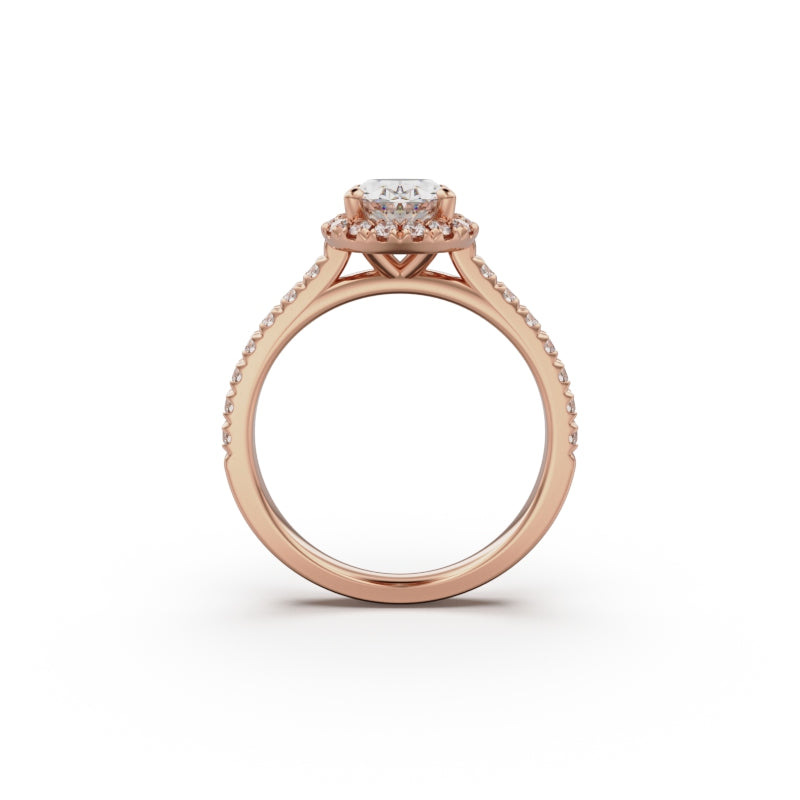 18K Rose Gold Floating Halo Diamond Engagement Ring - Circle of Diamond