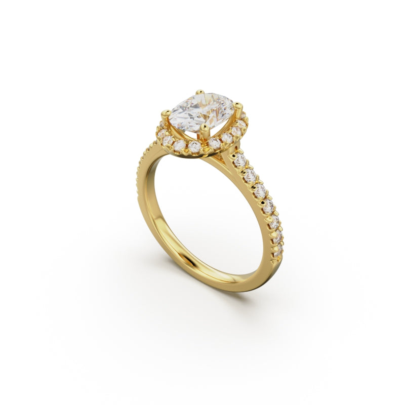 18K Yellow Gold Floating Halo Diamond Engagement Ring - Circle of Diamond