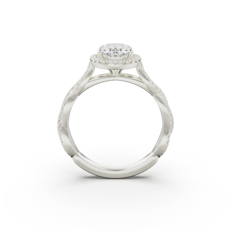 18K White Gold Twisted Halo Diamond Engagement Ring - Circle of Diamond