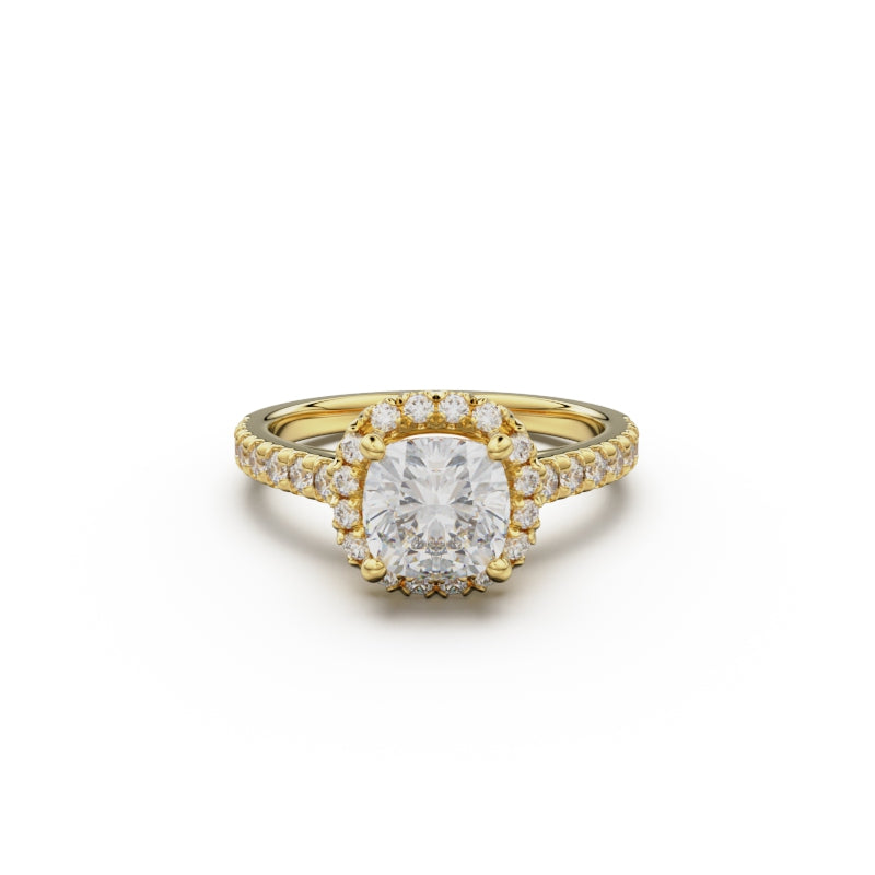 18K Yellow Gold Floating Halo Diamond Engagement Ring - Circle of Diamond