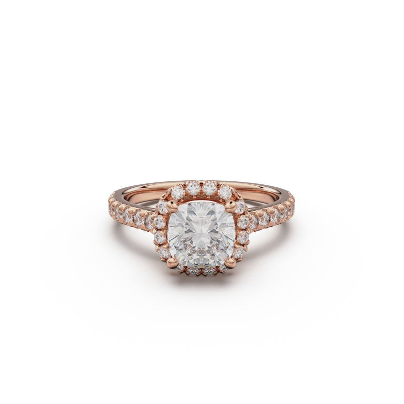 18K Rose Gold Floating Halo Diamond Engagement Ring - Circle of Diamond