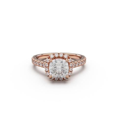 18K Rose Gold Floating Halo Diamond Engagement Ring