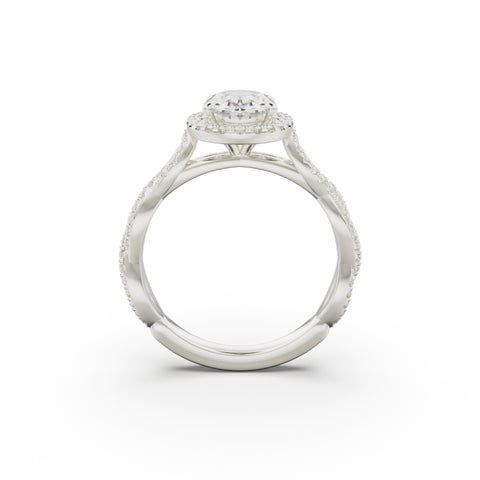 18K White Gold Twisted Halo Diamond Engagement Ring