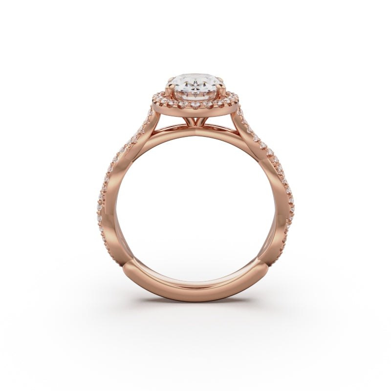 18K Rose Gold Twisted Halo Diamond Engagement Ring - Circle of Diamond