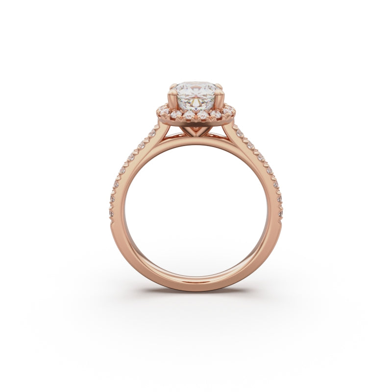 18K Rose Gold Floating Halo Diamond Engagement Ring - Circle of Diamond