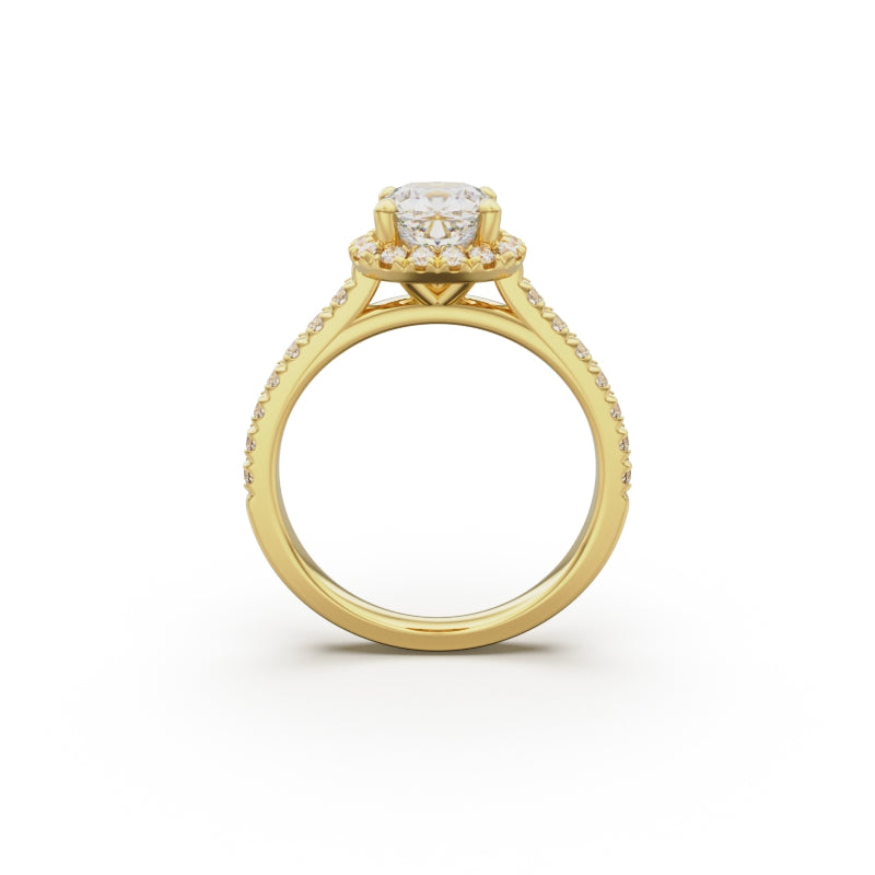 18K Yellow Gold Floating Halo Diamond Engagement Ring - Circle of Diamond