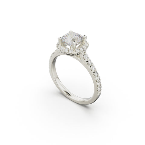 18K White Gold Floating Halo Diamond Engagement Ring