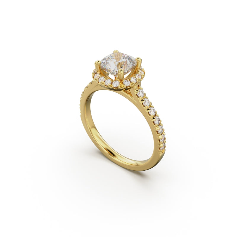 18K Yellow Gold Floating Halo Diamond Engagement Ring - Circle of Diamond