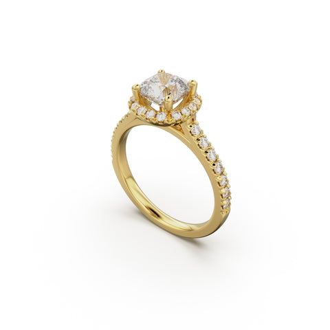 18K Yellow Gold Floating Halo Diamond Engagement Ring