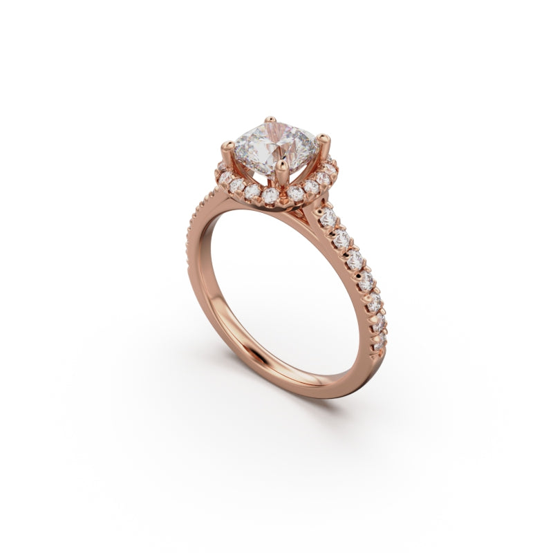 18K Rose Gold Floating Halo Diamond Engagement Ring - Circle of Diamond