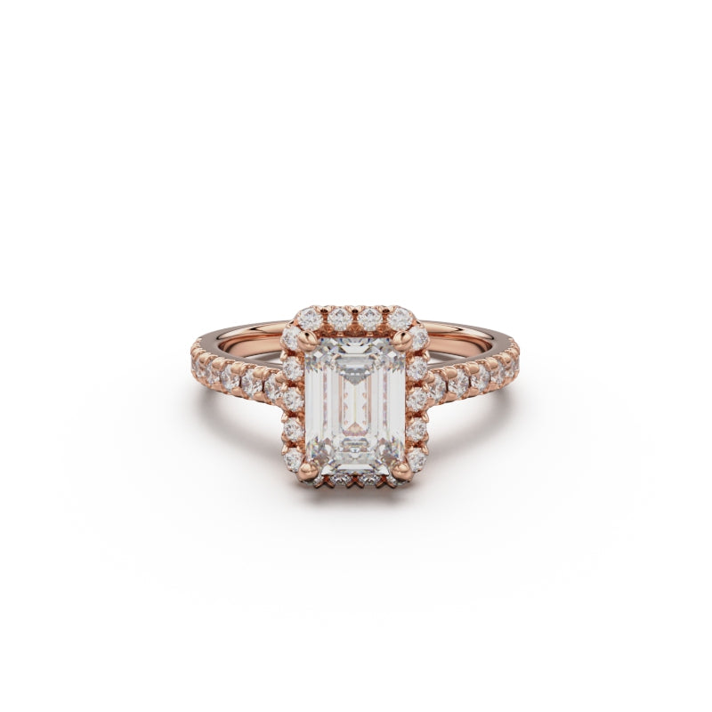 18K Rose Gold Floating Halo Diamond Engagement Ring - Circle of Diamond