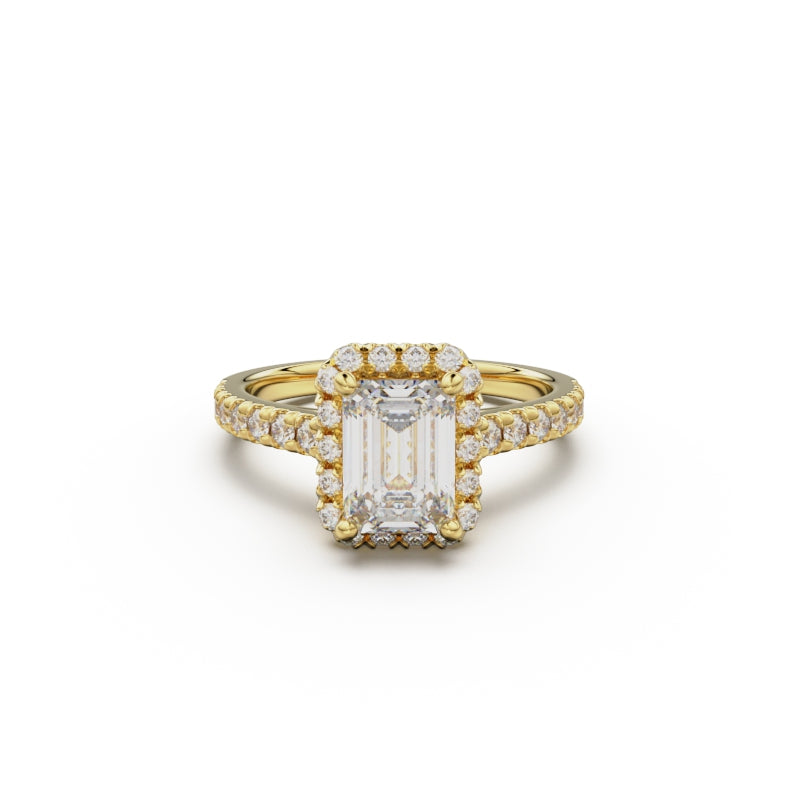 18K Yellow Gold Floating Halo Diamond Engagement Ring - Circle of Diamond
