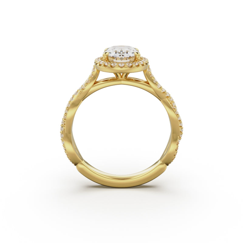 18K Yellow Gold Twisted Halo Diamond Engagement Ring - Circle of Diamond