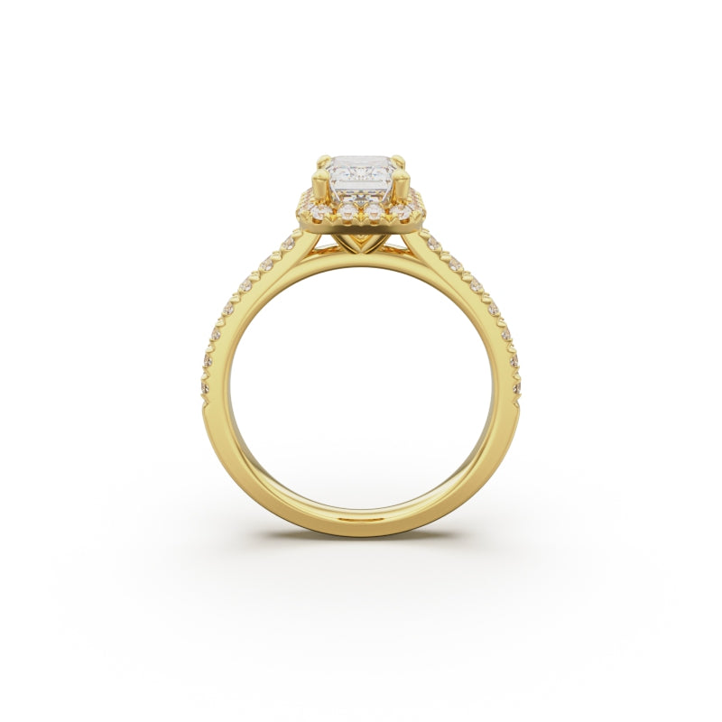 18K Yellow Gold Floating Halo Diamond Engagement Ring - Circle of Diamond