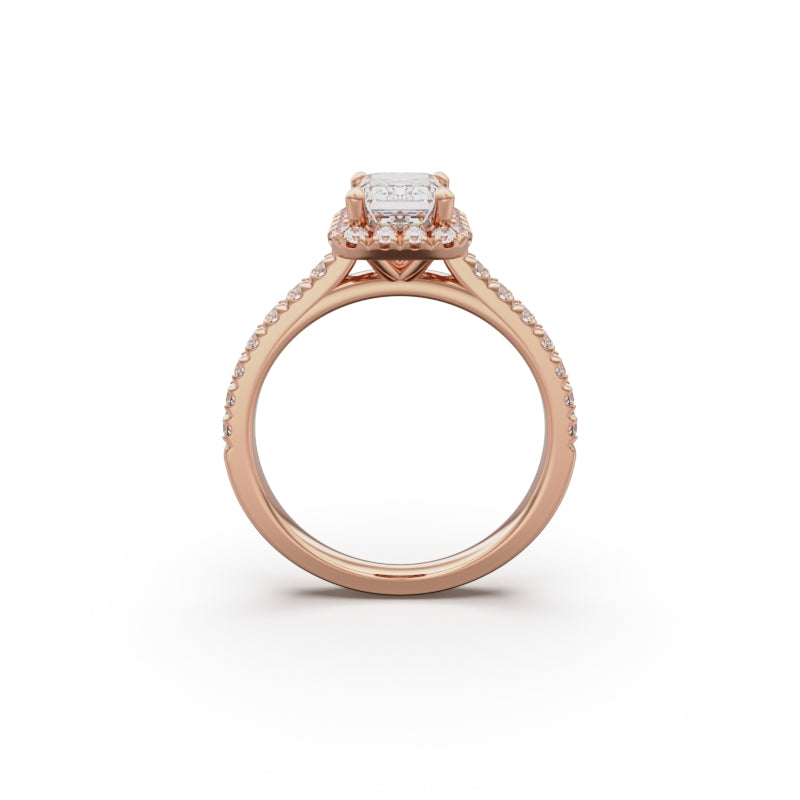 18K Rose Gold Floating Halo Diamond Engagement Ring - Circle of Diamond