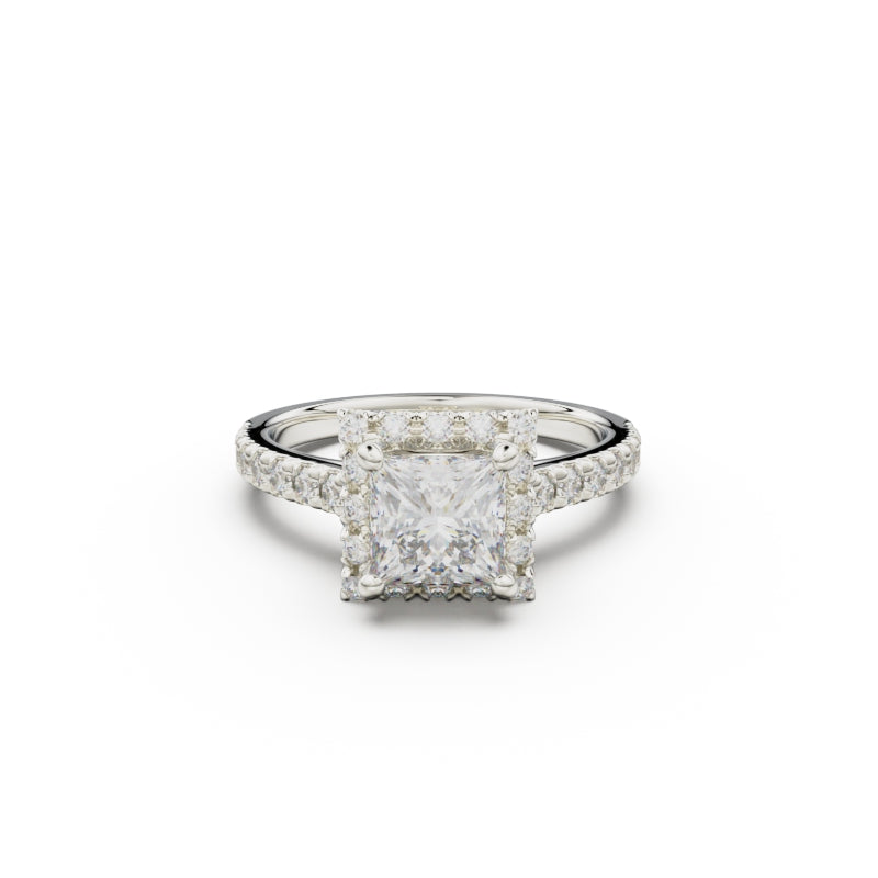 18K White Gold Floating Halo Diamond Engagement Ring - Circle of Diamond