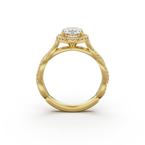 18K Yellow Gold Twisted Halo Diamond Engagement Ring