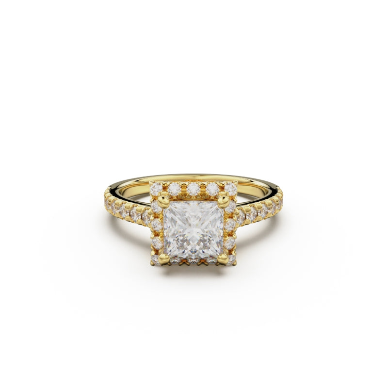 18K Yellow Gold Floating Halo Diamond Engagement Ring - Circle of Diamond