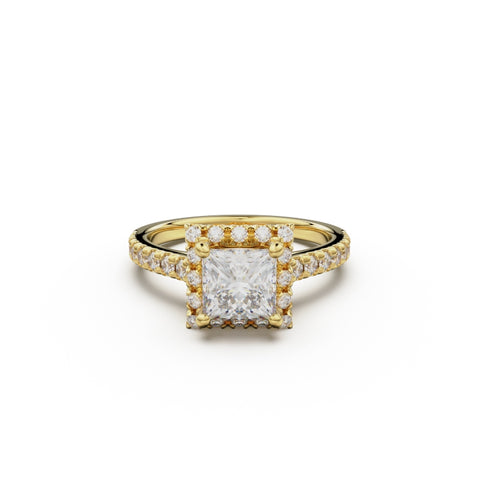 18K Yellow Gold Floating Halo Diamond Engagement Ring