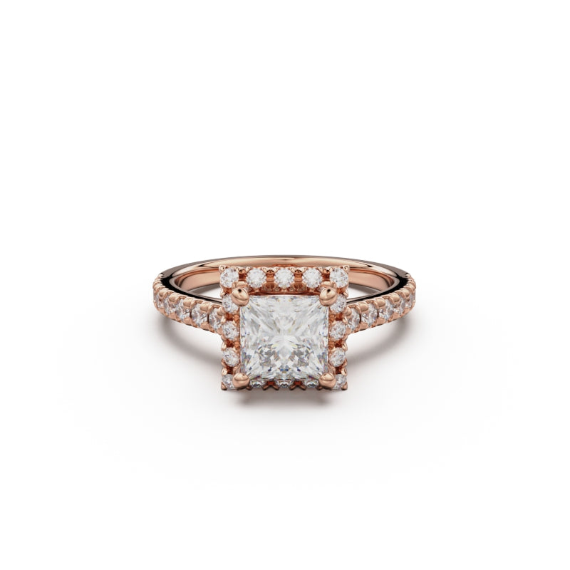 18K Rose Gold Floating Halo Diamond Engagement Ring - Circle of Diamond