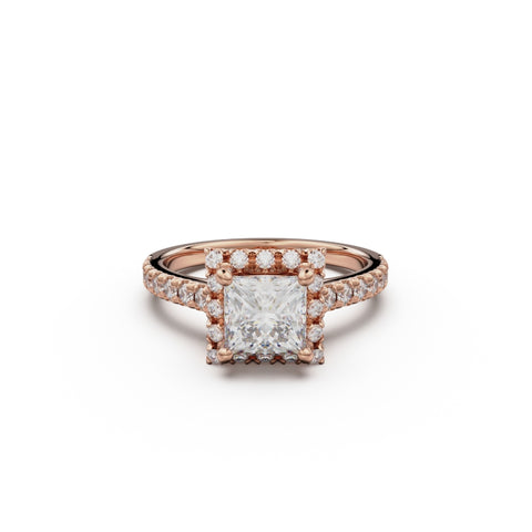 18K Rose Gold Floating Halo Diamond Engagement Ring