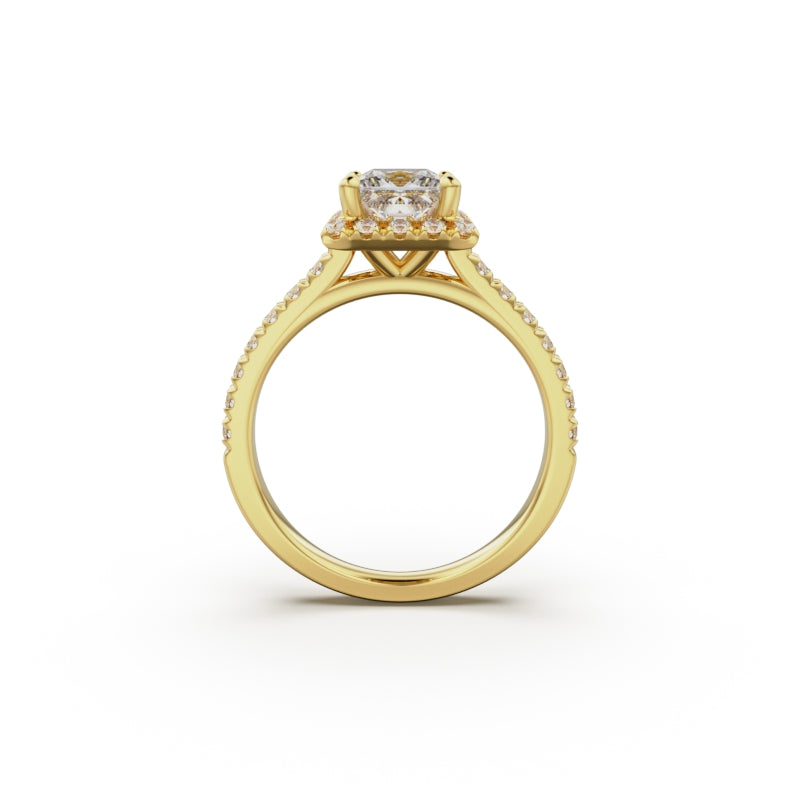 18K Yellow Gold Floating Halo Diamond Engagement Ring - Circle of Diamond