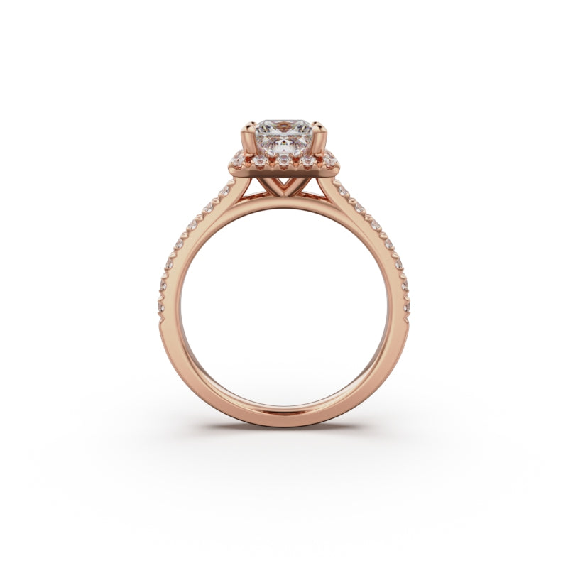 18K Rose Gold Floating Halo Diamond Engagement Ring - Circle of Diamond