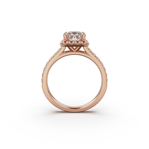 18K Rose Gold Floating Halo Diamond Engagement Ring