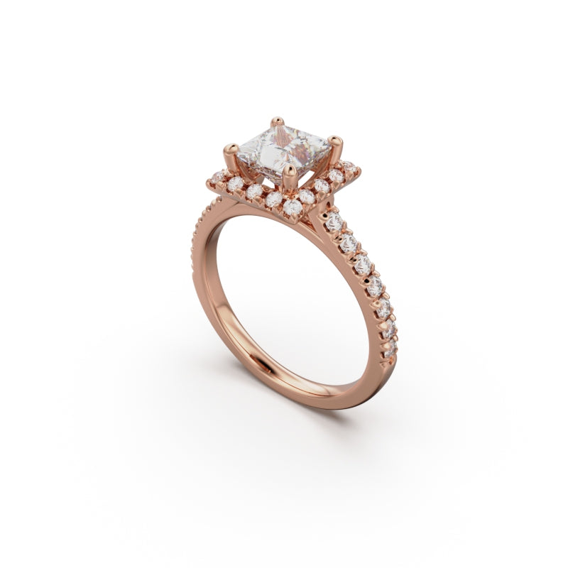 18K Rose Gold Floating Halo Diamond Engagement Ring - Circle of Diamond