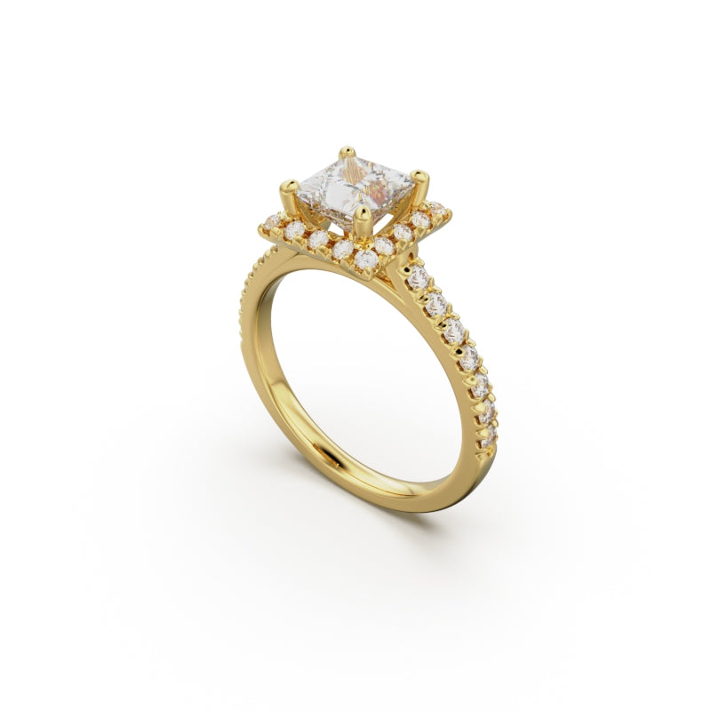 18K Yellow Gold Floating Halo Diamond Engagement Ring - Circle of Diamond