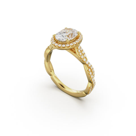 18K Yellow Gold Twisted Halo Diamond Engagement Ring