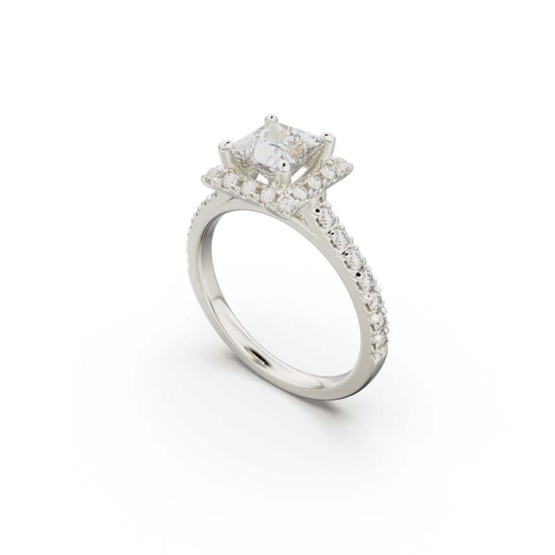 18K White Gold Floating Halo Diamond Engagement Ring - Circle of Diamond