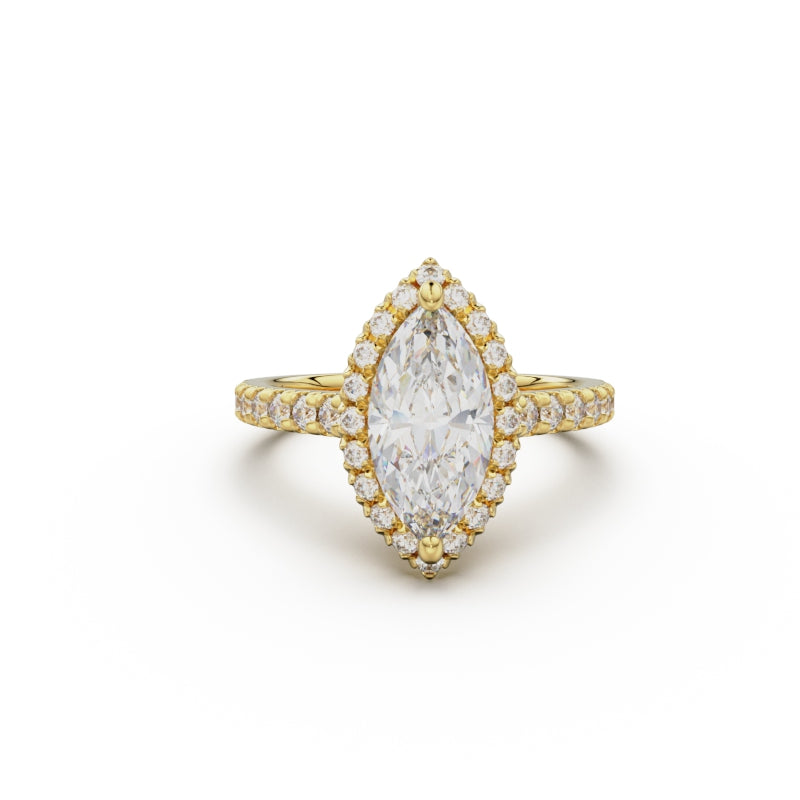 18K Yellow Gold Floating Halo Diamond Engagement Ring - Circle of Diamond