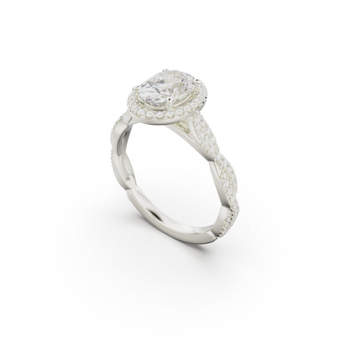 18K White Gold Twisted Halo Diamond Engagement Ring