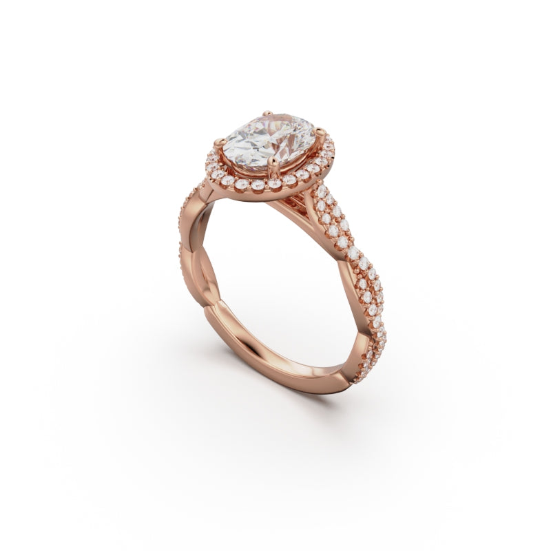 18K Rose Gold Twisted Halo Diamond Engagement Ring - Circle of Diamond