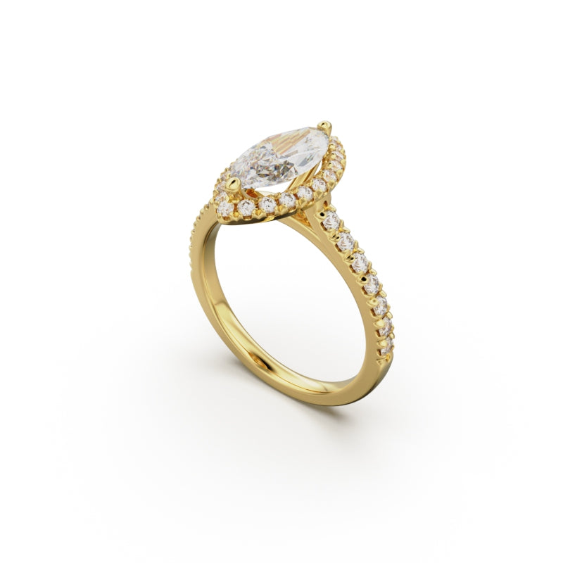 18K Yellow Gold Floating Halo Diamond Engagement Ring - Circle of Diamond