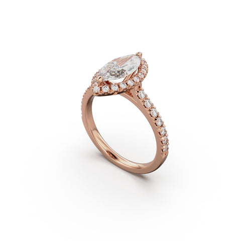 18K Rose Gold Floating Halo Diamond Engagement Ring