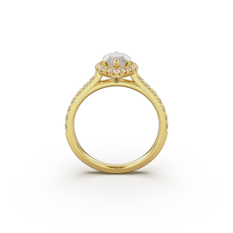 18K Yellow Gold Floating Halo Diamond Engagement Ring - Circle of Diamond