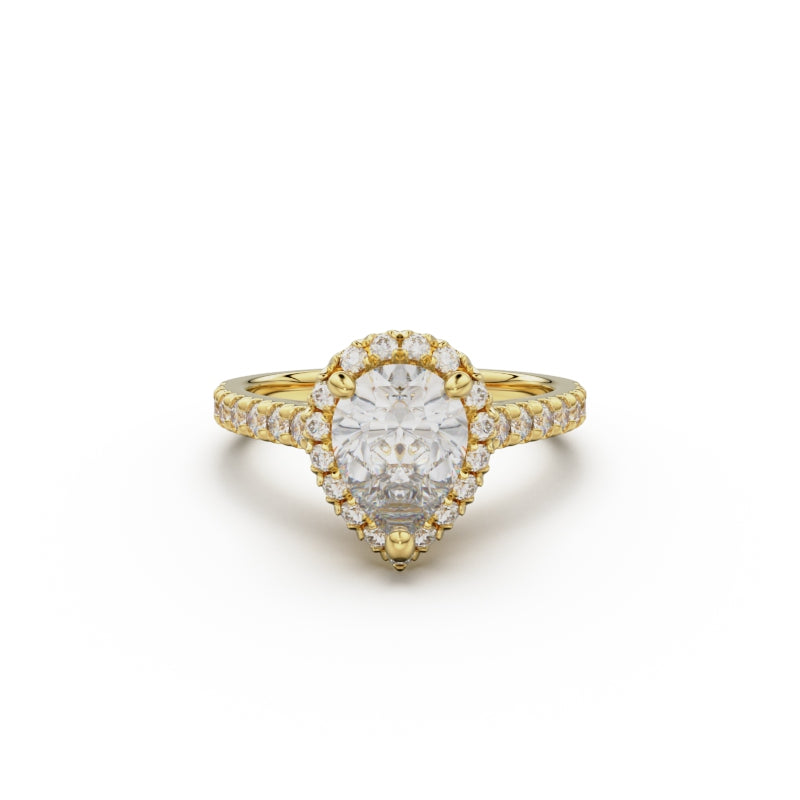 18K Yellow Gold Floating Halo Diamond Engagement Ring - Circle of Diamond