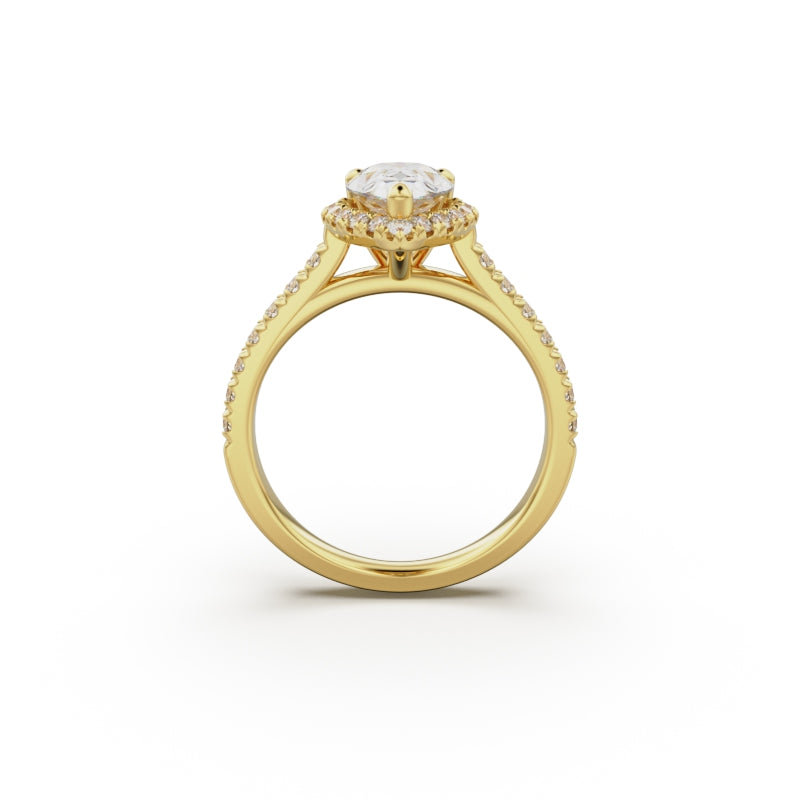 18K Yellow Gold Floating Halo Diamond Engagement Ring - Circle of Diamond