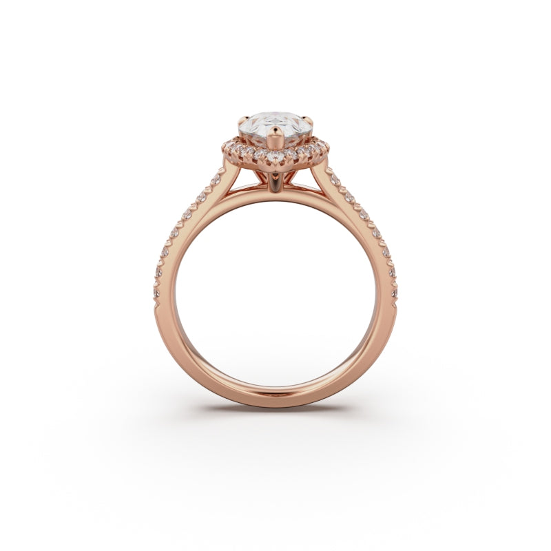18K Rose Gold Floating Halo Diamond Engagement Ring - Circle of Diamond