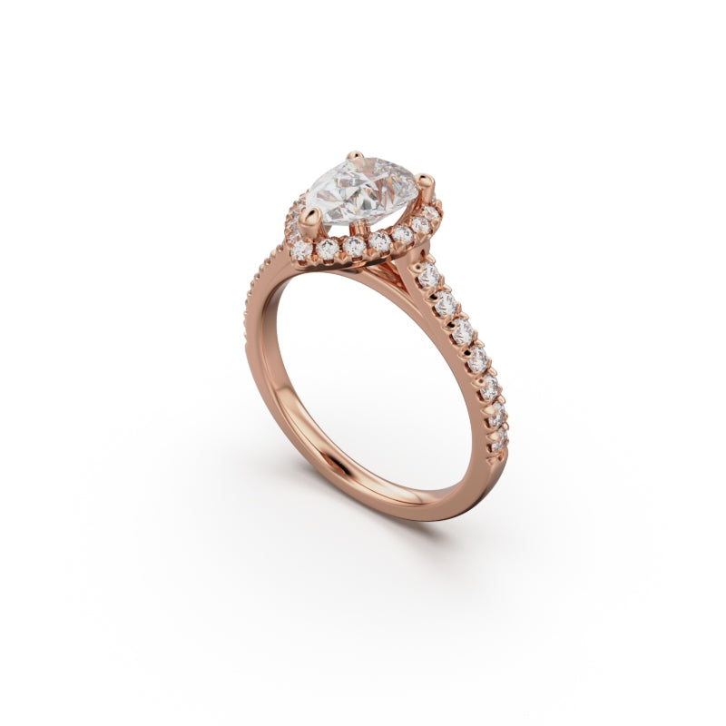 18K Rose Gold Floating Halo Diamond Engagement Ring - Circle of Diamond